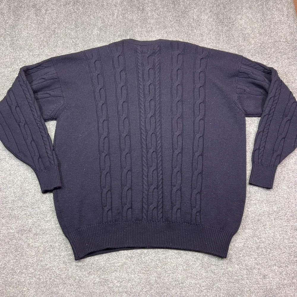 Harrods By Pringle Sweater Mens 2XL Blue 100% Lambswool Cable Knit Scotland